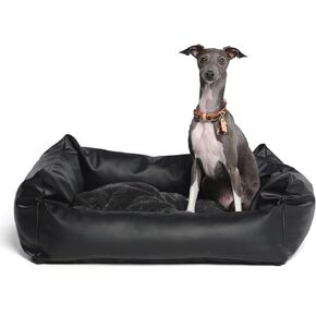 Dog Bed Waterproof&Anti-Odour Dog Sofa, for Small and Medium Dogs, Cat, PU Leather Rectangle Pet Bed. Black Color (Small)