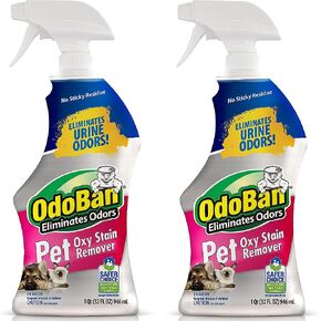 OdoBan Pet Solutions Oxy Stain Remover, Pet Stain Eliminator, 2-Pack, 32 Ounce Spray Each
