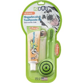 by Triple Pet Dental Care Kit Contains Patented Finger Brush and All-Natural Vanilla Toothpaste | Best Dental Care For Dogs For Fresh Breath | Dogs Love the Taste, All Dogs in Saudi Arabia