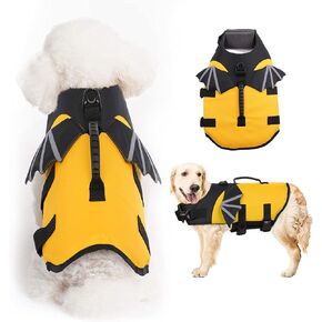 سترة نجاة للكلاب من Rozkitch كبيرة، سترة نجاة للكلاب للسباحة والقوارب، سترة نجاة للكلاب على شكل حورية البحر مع مقبض قابل للتمزق وقابلة للطفو وحافظة على ملابس الحيوانات الأليفة للكلاب على شاطئ حمام السباحة in Kuwait