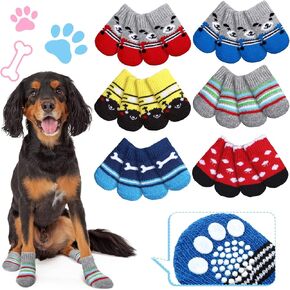Sadnyy 24 Pcs Dog Socks for Small Medium Large Dogs Non Slip Pet Puppy Dog Socks Paw Protectors Outdoor Traction Control Socks for Hot Pavement Hardwood Floor Protection, 6 Styles(Small)