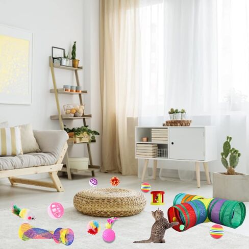RUNANIA Cat Tunnel for Indoor, 22 Pcs Cat Toys Set Collapsible Kitty Tunnel Tube Interactive Toys for Cat Puppy Kitten in Kuwait