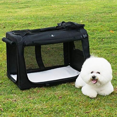 قفص كلب ناعم قابل للطي بثلاثة أبواب من X-ZONE PET، منزل للحيوانات الأليفة داخلي وخارجي، متوفر بأحجام وألوان متعددة (40 بوصة، أسود كربوني) in Kuwait