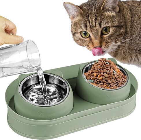 Elevated Cat Food Bowls, Raised Cat Bowl with Stand Stainless Steel, Tilted Cat Bowls Anti Vomiting, Double Cat Food and Water Bowl Set for Cats (Grayblue) in Saudi Arabia