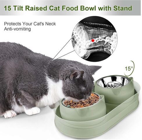 Elevated Cat Food Bowls, Raised Cat Bowl with Stand Stainless Steel, Tilted Cat Bowls Anti Vomiting, Double Cat Food and Water Bowl Set for Cats (Grayblue) in Saudi Arabia
