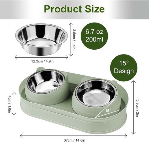 Elevated Cat Food Bowls, Raised Cat Bowl with Stand Stainless Steel, Tilted Cat Bowls Anti Vomiting, Double Cat Food and Water Bowl Set for Cats (Grayblue) in Saudi Arabia