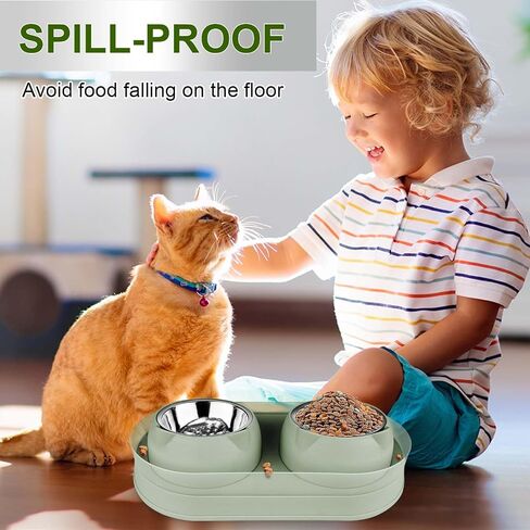 Elevated Cat Food Bowls, Raised Cat Bowl with Stand Stainless Steel, Tilted Cat Bowls Anti Vomiting, Double Cat Food and Water Bowl Set for Cats (Grayblue) in Saudi Arabia