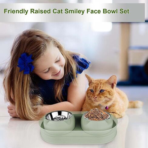 Elevated Cat Food Bowls, Raised Cat Bowl with Stand Stainless Steel, Tilted Cat Bowls Anti Vomiting, Double Cat Food and Water Bowl Set for Cats (Grayblue) in Saudi Arabia