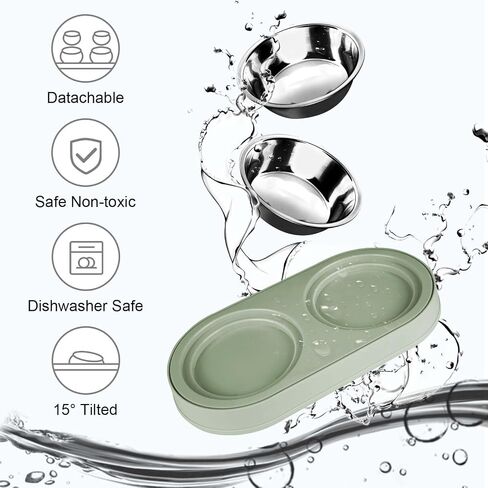 Elevated Cat Food Bowls, Raised Cat Bowl with Stand Stainless Steel, Tilted Cat Bowls Anti Vomiting, Double Cat Food and Water Bowl Set for Cats (Grayblue) in Saudi Arabia