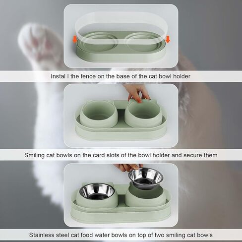Elevated Cat Food Bowls, Raised Cat Bowl with Stand Stainless Steel, Tilted Cat Bowls Anti Vomiting, Double Cat Food and Water Bowl Set for Cats (Grayblue) in Saudi Arabia