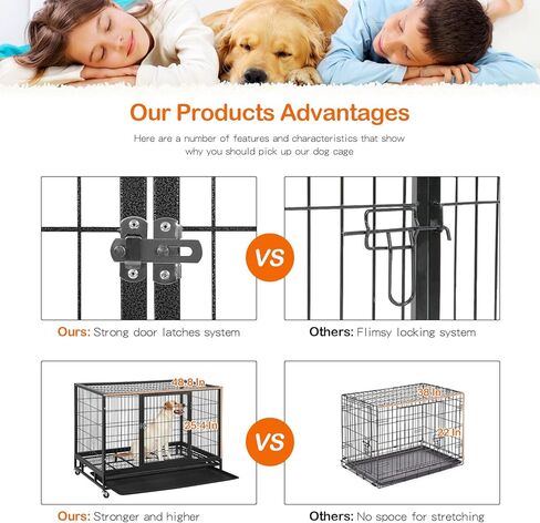 BestPet 48 بوصة قفص الكلب الثقيل، قفص كبير للكلاب، بيوت الكلاب المعدنية القوية مع أبواب مزدوجة، عجلات قابلة للقفل، صناديق الكلاب الداخلية والخارجية للكلاب المتوسطة والكبيرة مع صينية قابلة للإزالة in Kuwait