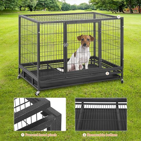 BestPet 48 بوصة قفص الكلب الثقيل، قفص كبير للكلاب، بيوت الكلاب المعدنية القوية مع أبواب مزدوجة، عجلات قابلة للقفل، صناديق الكلاب الداخلية والخارجية للكلاب المتوسطة والكبيرة مع صينية قابلة للإزالة in Kuwait