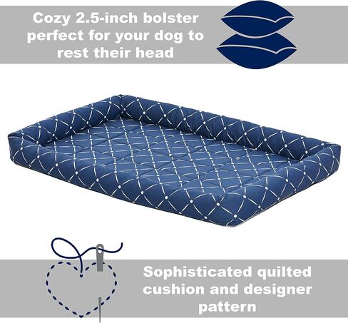 سرير كلب مصمم ليناسب الأقفاص المعدنية القابلة للطي | سلسلة أسرة الحيوانات الأليفة أشتون , Bolster Pet Bed, 24-Inch, Blue & White Diamond Pattern in Saudi Arabia