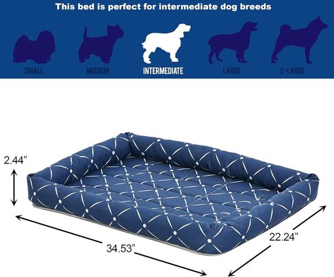 سرير كلب مصمم ليناسب الأقفاص المعدنية القابلة للطي | سلسلة أسرة الحيوانات الأليفة أشتون , Bolster Pet Bed, 24-Inch, Blue & White Diamond Pattern in Saudi Arabia