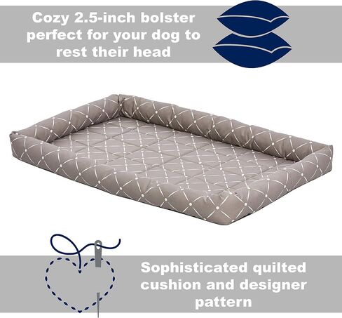 MidWest Homes for Pets 40224-BLD Quiet Time Couture Ashton Bolster Pet Bed, Small Dog/24, Blue & White Diamond Pattern in Kuwait