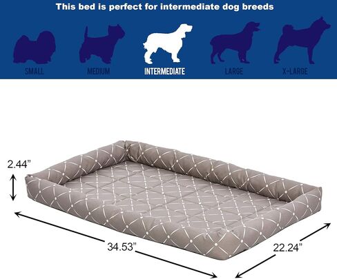 MidWest Homes for Pets 40224-BLD Quiet Time Couture Ashton Bolster Pet Bed, Small Dog/24, Blue & White Diamond Pattern in Kuwait
