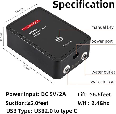 DXOPHIEX WIFI مرطبات الزواحف الزواحف مستر التلقائي نظام التغشية الزواحف تررم مستر لنباتات الغابات المطيرة والبرمائيات والزواحف مع فوهات التغشية القابلة للتعديل 360 درجة in Kuwait