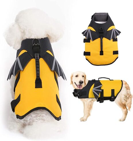 سترة نجاة للكلاب من Rozkitch كبيرة، سترة نجاة للكلاب للسباحة والقوارب، سترة نجاة للكلاب على شكل حورية البحر مع مقبض قابل للتمزق وقابلة للطفو وحافظة على ملابس الحيوانات الأليفة للكلاب على شاطئ حمام السباحة in Kuwait