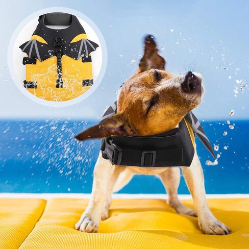 سترة نجاة للكلاب من Rozkitch كبيرة، سترة نجاة للكلاب للسباحة والقوارب، سترة نجاة للكلاب على شكل حورية البحر مع مقبض قابل للتمزق وقابلة للطفو وحافظة على ملابس الحيوانات الأليفة للكلاب على شاطئ حمام السباحة in Kuwait