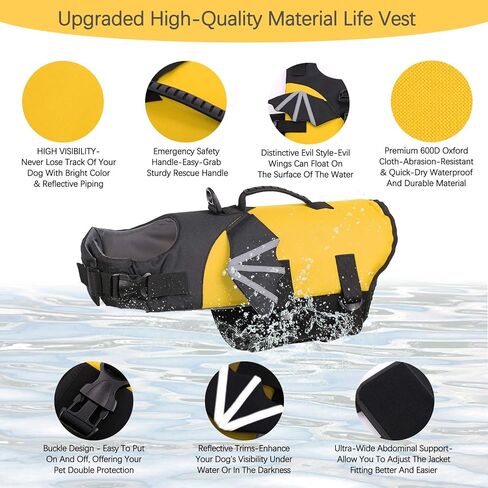 سترة نجاة للكلاب من Rozkitch كبيرة، سترة نجاة للكلاب للسباحة والقوارب، سترة نجاة للكلاب على شكل حورية البحر مع مقبض قابل للتمزق وقابلة للطفو وحافظة على ملابس الحيوانات الأليفة للكلاب على شاطئ حمام السباحة in Kuwait