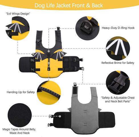 سترة نجاة للكلاب من Rozkitch كبيرة، سترة نجاة للكلاب للسباحة والقوارب، سترة نجاة للكلاب على شكل حورية البحر مع مقبض قابل للتمزق وقابلة للطفو وحافظة على ملابس الحيوانات الأليفة للكلاب على شاطئ حمام السباحة in Kuwait