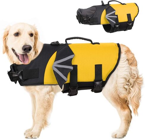 سترة نجاة للكلاب من Rozkitch كبيرة، سترة نجاة للكلاب للسباحة والقوارب، سترة نجاة للكلاب على شكل حورية البحر مع مقبض قابل للتمزق وقابلة للطفو وحافظة على ملابس الحيوانات الأليفة للكلاب على شاطئ حمام السباحة in Kuwait