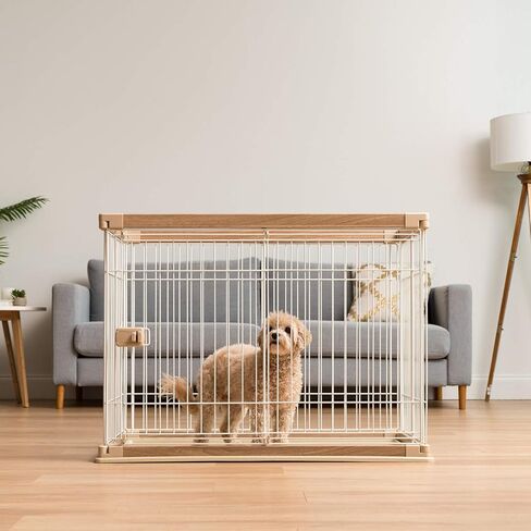IRIS USA Furniture-Style Wooden Enclosed Pet Crate, Puppy Small Medium Dog Easy Cleaning Multi-Purpose Modern Wire Kennel, Dark Brown in Kuwait