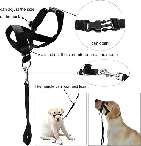 طوق رأس الكلب، مقود تدريب الكلاب - رسن رأس مبطن بدون سحب مع حزام أمان ومشبك، هالة عاكسة للكلاب توقف عن سحب المقود، أداة تدريب فعالة للمشي للكلاب المتوسطة in Kuwait