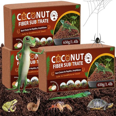 LEICHTEN جوز الهند جوز الهند الطوب الركيزة للزواحف، 3 قطع من ألياف جوز الهند العضوية الطبيعية الفراش الركيزة، امتصاص الرائحة للثعابين، السلاحف، سرطان الناسك، التنين الملتحي، أبو بريص، الضفادع in Kuwait