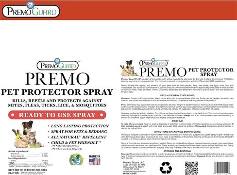 Pet Protector by Premo Guard 16 oz – Mite, Flea, Tick, & Mosquito Spray for Dogs, Cats, & Other Pets – Natural Plant Based Protection for Control, Prevention, & Treatment in Kuwait
