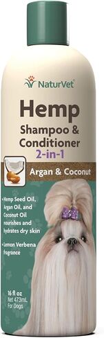 شامبو وبلسم NaturVet Hemp 2 في 1 مع الأرغان وجوز الهند للكلاب، سائل 16 أونصة، صنع في الولايات المتحدة الأمريكية in Kuwait