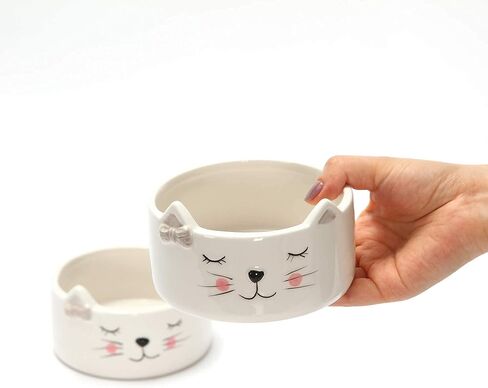 كورراجونج فارم هاوس مجموعة من 2 وعاء سيراميك للقطط - عرض 4.5 انش × ارتفاع 2 انش - وعاء ماء للقطط ووعاء طعام للقطط - اوعية طعام قطط لطيفة للقطط في الاماكن المغلقة - فريدة من نوعها للغاية in Kuwait