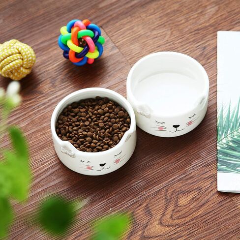 كورراجونج فارم هاوس مجموعة من 2 وعاء سيراميك للقطط - عرض 4.5 انش × ارتفاع 2 انش - وعاء ماء للقطط ووعاء طعام للقطط - اوعية طعام قطط لطيفة للقطط في الاماكن المغلقة - فريدة من نوعها للغاية in Kuwait