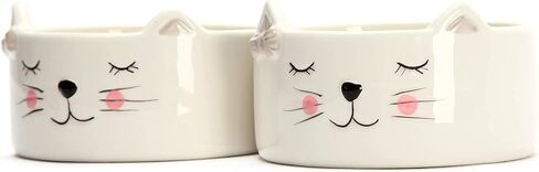 كورراجونج فارم هاوس مجموعة من 2 وعاء سيراميك للقطط - عرض 4.5 انش × ارتفاع 2 انش - وعاء ماء للقطط ووعاء طعام للقطط - اوعية طعام قطط لطيفة للقطط في الاماكن المغلقة - فريدة من نوعها للغاية in Kuwait