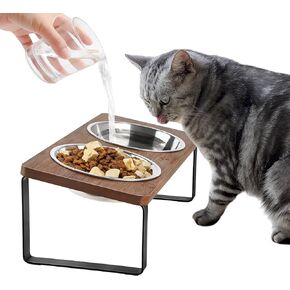 Sunhoo Cat Food Bowl Raised Cats Bowls Elevated Tilted Puppy Dish 5.7 inch Anti-Vomiting Pet Bowl Stand Lifted Double Stainless Steel Dishes Whisker Relief Kitty Feeder with 15°Angled