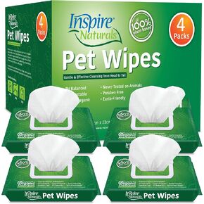 Inspire Naturals Pet Wipes for Dogs and Cats 100% Natural Plant Based with Organic Antioxidants, Dog Wipe Cleaning Deodorizing | Cat Wipes | Puppy Wipes | Dog Wipes for Paws and Butt (200ct - 4 Pack) in Saudi Arabia