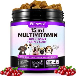 15-in-1 Dog Multivitamin Chewable with Glucosamine,Dog Vitamins with Immunity,Digestion,Energy,Gut,Skin,Joint and Heart Health Support,Senior & Puppy Multivitamin for Dogs-150 Chews in Kuwait
