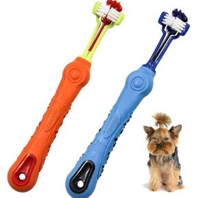 TIHOOD Three Sided Pet Toothbrush Dog Brush Addition Bad Breath Tartar Teeth Care Dog Cat Cleaning Mouth (Blue,Orange,purplr and White)