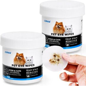 OPULA Dog Eye Wipes Biodegradable 300 Count, Cat Dog Eye Cleaner, Pet Tear Stain Remover Wipes, Dog Eye Cleaning Wipes, Eye Cleaner Pads, Unscented Gentle Pet Tear Wipe