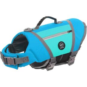 EMUST Dog Life Vest, Lightweight Life Jacket for Dogs with Pockets, Stylish Dog Life Preserver with Rescue Handle & Reflective Stripes for Swimming, Boating, Kayaking, Turquoise, XS