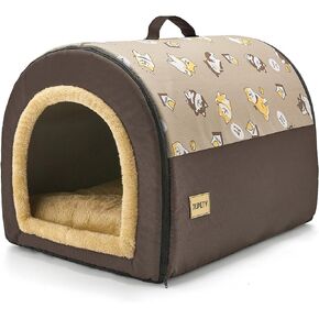 Jiupety Cozy Small Pet Dog House, 2 in 1 Puppy House, S Size for ​Cat and Puppy, Warm Cave Sleeping Nest for Cats and Dogs, Brown in Saudi Arabia
