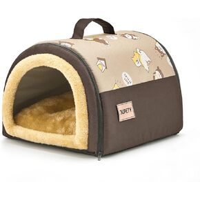 Jiupety Cozy Small Pet Dog House, 2 in 1 Puppy House, S Size for ​Cat and Puppy, Warm Cave Sleeping Nest for Cats and Dogs, Brown