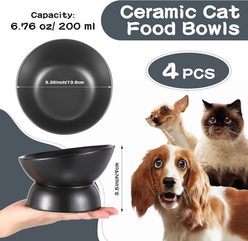 جيني اوعية طعام مرتفعة من السيراميك بتصميم مائل ومرتفع من 4 قطع، اوعية طعام للقطط مضادة للقيء ومضادة للقيء ومضادة للانزلاق ومناسبة للاستخدام في الاماكن المغلقة والجراء in Kuwait
