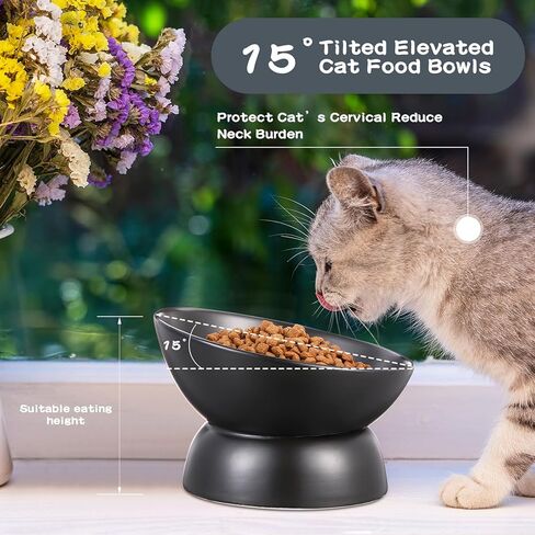 جيني اوعية طعام مرتفعة من السيراميك بتصميم مائل ومرتفع من 4 قطع، اوعية طعام للقطط مضادة للقيء ومضادة للقيء ومضادة للانزلاق ومناسبة للاستخدام في الاماكن المغلقة والجراء in Kuwait