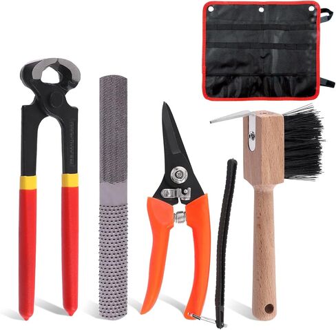Glarks 5Pcs Professional Farrier Tool Kit, Hoof Nippers Hoof Rasp Hoof Trimming Shears Hoof Brush with Storage Bag Kit, Rasp Hoof Cutter Equestrian Supplies Set for Horses Donkeys Goats Pigs in Saudi Arabia
