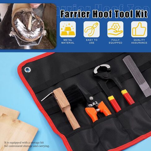 Glarks 5Pcs Professional Farrier Tool Kit, Hoof Nippers Hoof Rasp Hoof Trimming Shears Hoof Brush with Storage Bag Kit, Rasp Hoof Cutter Equestrian Supplies Set for Horses Donkeys Goats Pigs in Saudi Arabia