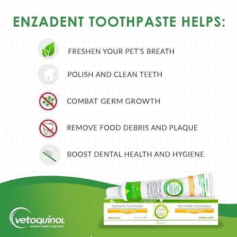 Vetoquinol Enzadent Enzymatic Toothpaste for Cats & Dogs – 3.2 oz, Poultry Flavor – Triple Enzyme Formula for Healthy Teeth & Gums – Oral Dental Care: Removes Plaque, Polishes Teeth & Freshens Breath in Saudi Arabia