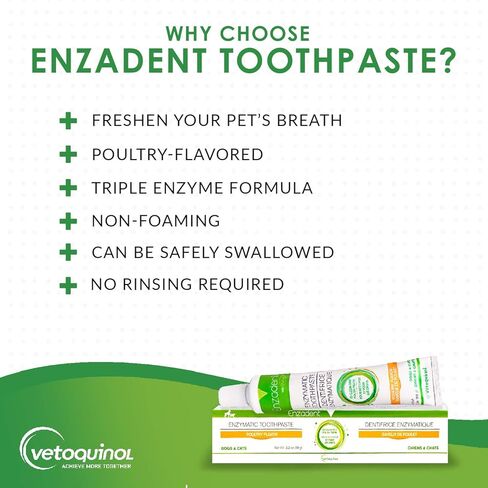 Vetoquinol Enzadent Enzymatic Toothpaste for Cats & Dogs – 3.2 oz, Poultry Flavor – Triple Enzyme Formula for Healthy Teeth & Gums – Oral Dental Care: Removes Plaque, Polishes Teeth & Freshens Breath in Saudi Arabia