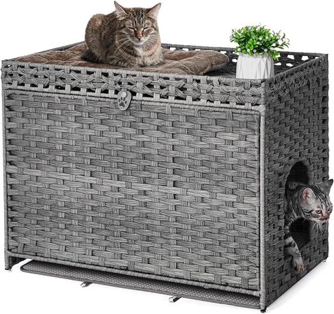 Cat Litter Box Enclosure with Door, Hidden Cat Washroom Furniture in Kuwait