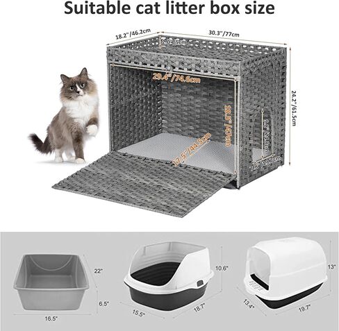 Cat Litter Box Enclosure with Door, Hidden Cat Washroom Furniture in Kuwait